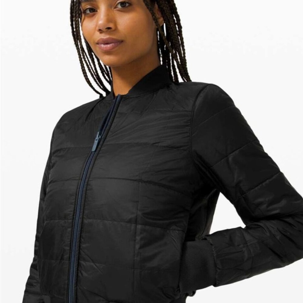 ❤️ Lululemon Non-Stop Bomber *Reversible Jacket Iron Blue / Black Size 4 NWT - Picture 2 of 7
